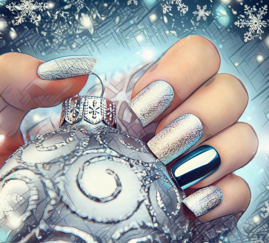 Blue christmas nails design sample image glitterball