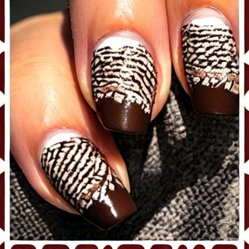 brown nail art with white dotted zigzags like a sweater
