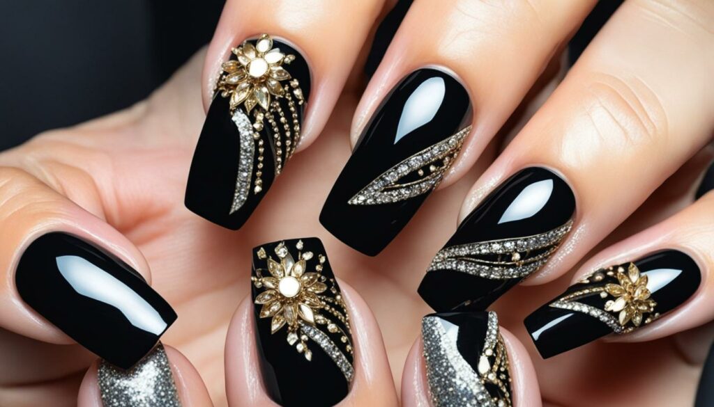 Long black nail art