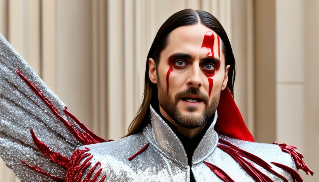 Jared Leto carrying a replica of his head